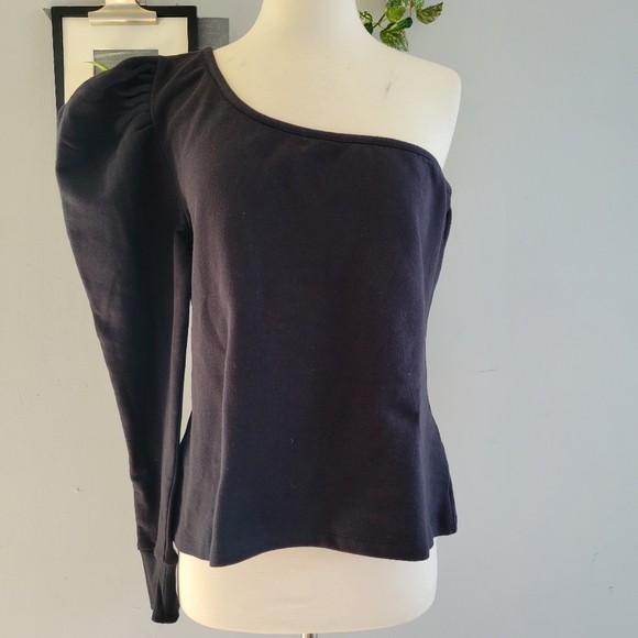 New Anthropologie Bishop + Young One Shoulder Pullover Sweatshirt Black XL - Picture 3 of 10